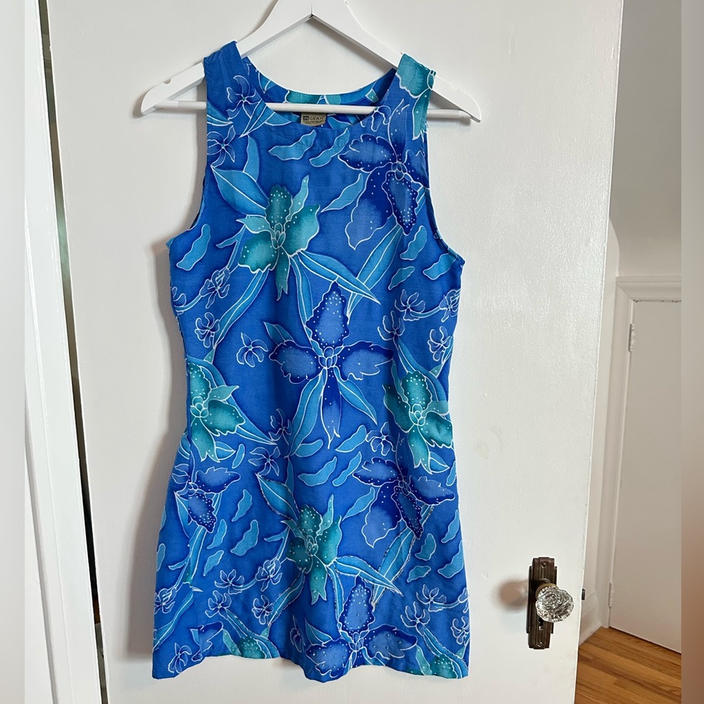 Vintage Blue Floral Sleeveless Dress